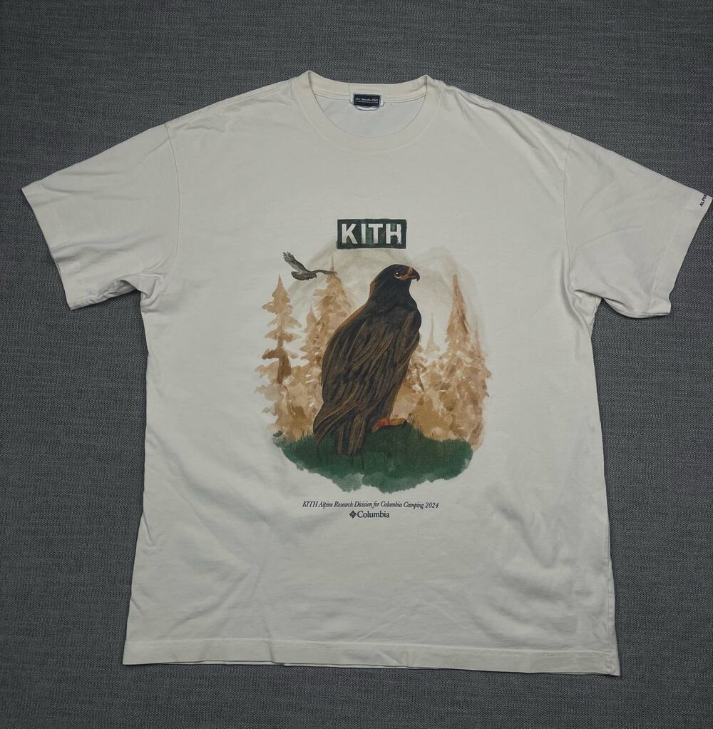 Kith x Columbia Eagle Illustration T-Shirt Mens Large Cream Graphic Tee